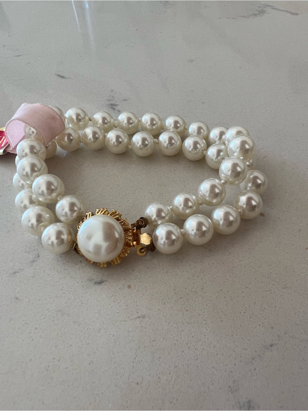 Vintage Menorca Double Strand Pearl Bracelet with Gold Clasp